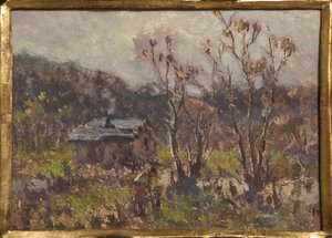 Zagroda (olej i tempera na papierze)