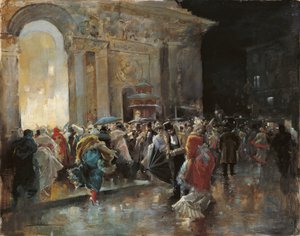 Przybycie do teatru w noc balu maskowego autorstwa Eugenio Lucas Villaamil