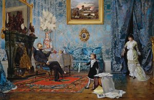 Rodzina Fabricci, ok. 1880, Eugenio Scomparini (1845-1913), olej na płótnie, 68x187 cm, Włochy autorstwa Eugenio Scomparini