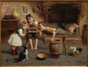 Gry dla dzieci (olej na płótnie) autorstwa Eugenio Zampighi
