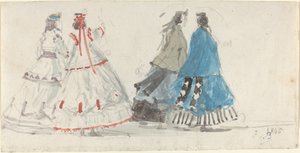 Cztery panie w krynolinach spacerują w Trouville autorstwa Eugène Boudin