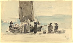 Ładowanie łodzi autorstwa Eugène Boudin