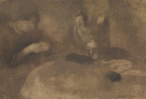 Kobiety szyjące przy stole, ca. 1894-96. autorstwa Eugène Carrière