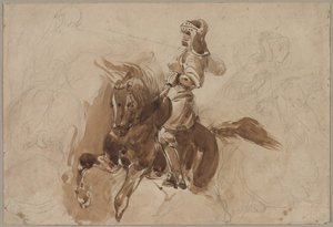 Postać w zbroi na koniu (rekto) autorstwa Eugène Delacroix