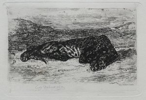 Przyczajony tygrys na pustyni autorstwa Eugène Delacroix