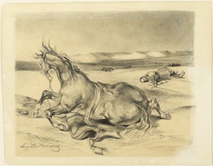 Upadły koń i martwy rycerz autorstwa Eugène Delacroix