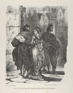 Faust próbuje uwieść Małgorzatę Goethe, Faust, 1825-27., 1825-27. autorstwa Eugène Delacroix