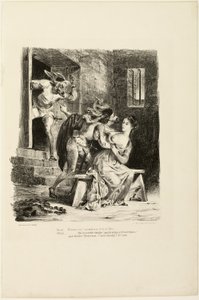 Faust w celi więziennej Marguerite, z filmu Faust autorstwa Eugène Delacroix