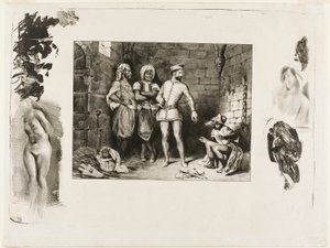 Fronte-boeuf i Żyd, z Ivanhoe autorstwa Eugène Delacroix