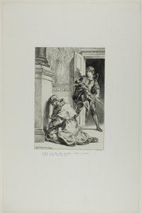 Hamlet próbuje zabić króla, plansza 8 z Hamleta autorstwa Eugène Delacroix