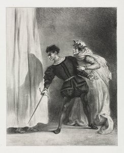 Hamlet: Morderstwo Poloniusza autorstwa Eugène Delacroix