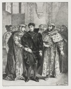 Hamlet: Królowa stara się pocieszyć Hamleta autorstwa Eugène Delacroix