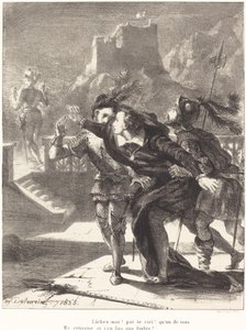 Hamlet pragnie podążać za duchem swego Ojca (Akt I, scena IV) autorstwa Eugène Delacroix