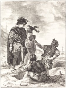 Hamlet i Horatio przed grabarzami (akt V, scena I) autorstwa Eugène Delacroix