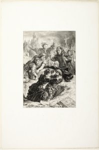 Hamlet i Laertes w grobie Ofelii autorstwa Eugène Delacroix