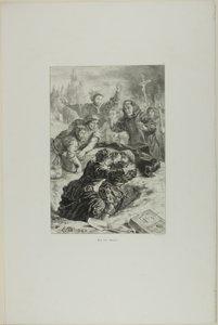 Hamlet i Laertes w grobie Ofelii, plansza 15 z Hamleta autorstwa Eugène Delacroix