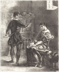 Hamlet i Ofelia (Akt III, scena I) autorstwa Eugène Delacroix