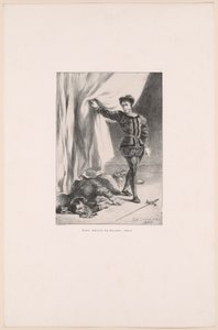 Hamlet i ciało Poloniusza, plansza 11 z Hamleta autorstwa Eugène Delacroix
