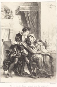 Hamlet i królowa (Akt III, scena IV) autorstwa Eugène Delacroix