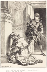 Hamlet jest kuszony, by zabić króla Akt III, scena III, 18341843. autorstwa Eugène Delacroix