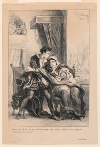 Ilustracja do Hamleta: Hamlet i królowa (III,4) autorstwa Eugène Delacroix