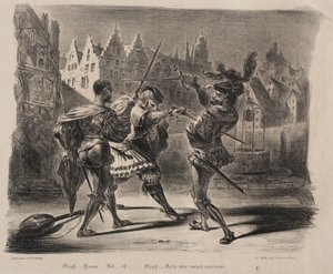 Ilustracje do Fausta: pojedynek Fausta i Valentina autorstwa Eugène Delacroix