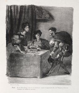 Ilustracje do Fausta: Mefistofeles jest w Marthe autorstwa Eugène Delacroix