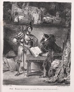 Ilustracje do Fausta: Mefistofeles odwiedza Fausta autorstwa Eugène Delacroix