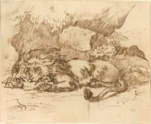 Lew pożerający królika autorstwa Eugène Delacroix