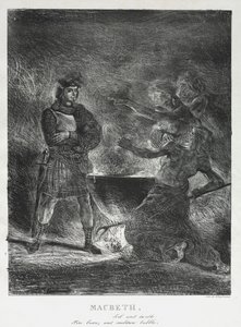 Makbet konsultuje się z czarownicami autorstwa Eugène Delacroix