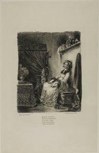 Małgorzata przy kołowrotku, z Faust autorstwa Eugène Delacroix
