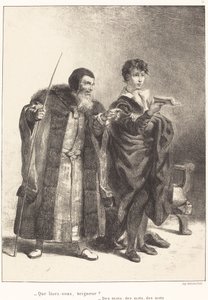 Poloniusz i Hamlet (Akt II, scena II) autorstwa Eugène Delacroix