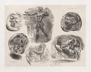 Arkusz sześciu antycznych monet autorstwa Eugène Delacroix