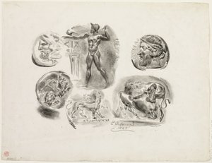 Arkusz sześciu antycznych medali autorstwa Eugène Delacroix