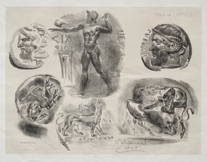 Arkusz z sześcioma antycznymi medalami autorstwa Eugène Delacroix