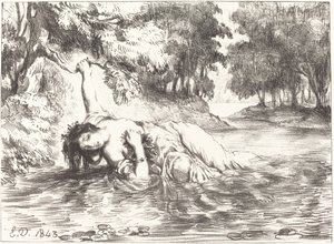 Śmierć Ofelii Akt IV, scena VII, 1843. autorstwa Eugène Delacroix