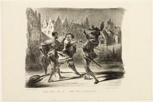 Pojedynek Fausta i Walentego z Fausta autorstwa Eugène Delacroix