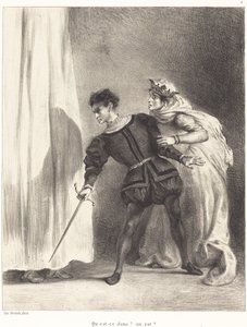 Morderstwo Poloniusza (akt III, scena IV) autorstwa Eugène Delacroix