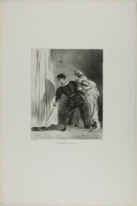 Zabójstwo Poloniusza, plansza 9 z Hamleta autorstwa Eugène Delacroix