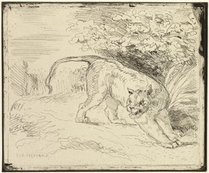 Tygrys gotowy na wiosnę autorstwa Eugène Delacroix