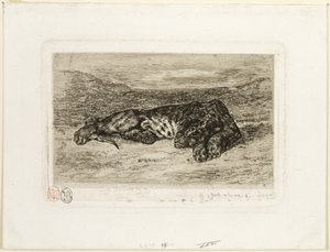 Tygrys odpoczywający na pustyni autorstwa Eugène Delacroix