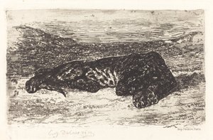 Tygrys śpiący na pustyni, c. 1830. autorstwa Eugène Delacroix