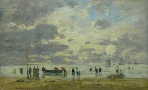 Francuski:  Plage de Deauville Plaża w Deauville autorstwa Eugene Louis Boudin