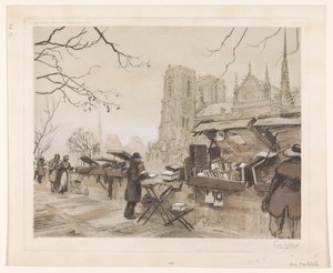 Widok na Quai de Montebello w Paryżu autorstwa Eugène Véder (signed by artist)