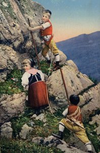 Dzieci wspinające się w Alpach (zdjęcie) autorstwa European Photographer