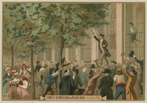 Camille Desmoulins wydaje wezwanie do broni przed Palais Royal, Paryż, Rewolucja Francuska, 12 lipca 1789 autorstwa European School