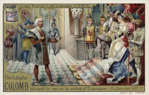 Krzysztof Kolumb przed królem i królową Hiszpanii, 15 stycznia 1492 r autorstwa European School