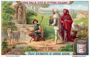 Cimabue znalazł Giotta intensywnie szkicującego owce (chromolitho) autorstwa European School