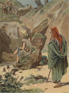 Cimabue ogląda, jak młody Giotto rysuje kozę na skale autorstwa European School