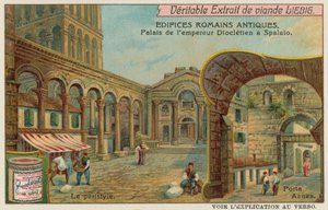 Pałac Dioklecjana w Splicie w Chorwacji ze szczegółami kolumnady i południowej bramy morskiej (chromolitho) autorstwa European School